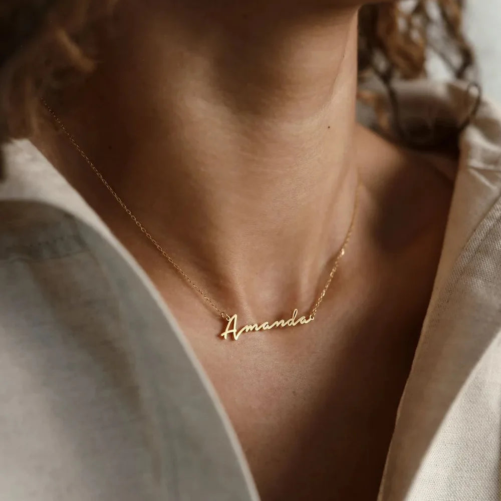 Personalised Nameplate Necklace in gold and silver by Zyrah Collective