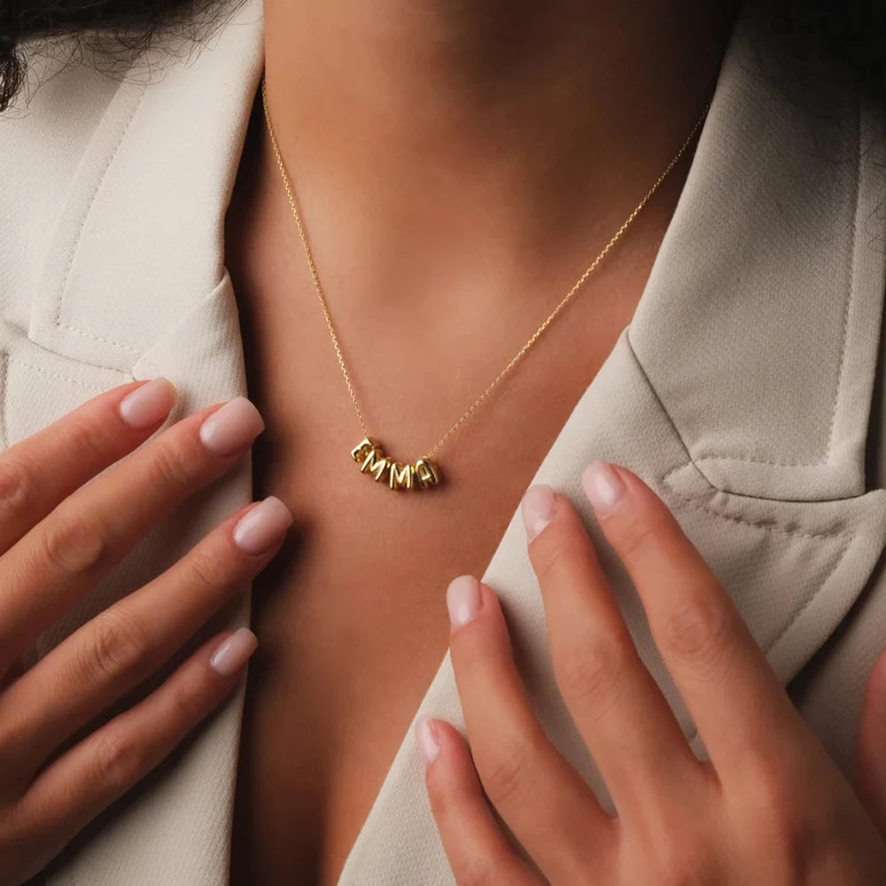 Personalised Bubble Letter Necklace in gold by Zyrah Collective
