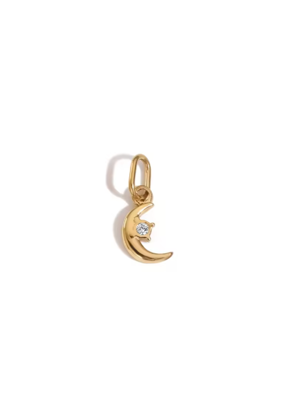 Lunara crescent moon charm in gold by Zyrah Collective